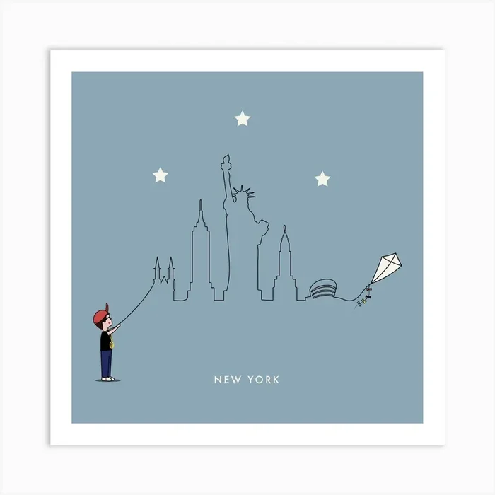 New York Skyline Kite Boy Art Print by Dusko Paripovic