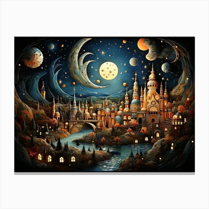 Night In The City of Istanbul Canvas Print by Creating professional oil paintings out of any small idea