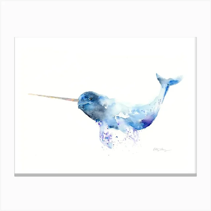 Nomadic Narwhal Watercolor Art Print Canvas PrintCZ by Cathy Zhang