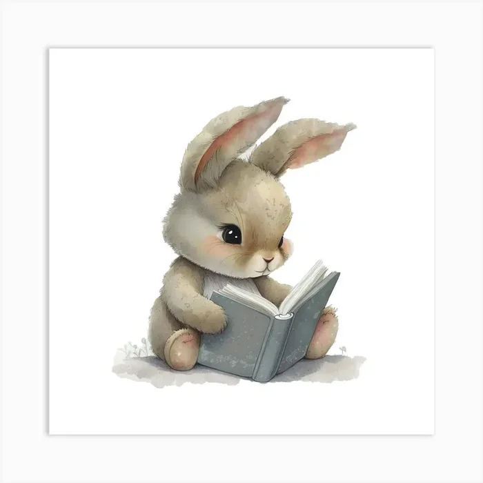 NURSERY WALL ART Rabbit Reading Print Art Print by FutureDesigner