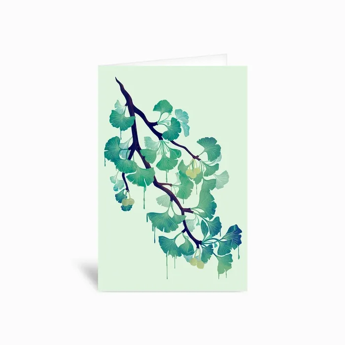 O Ginkgo In Green Greetings Card by littleclyde Illustration