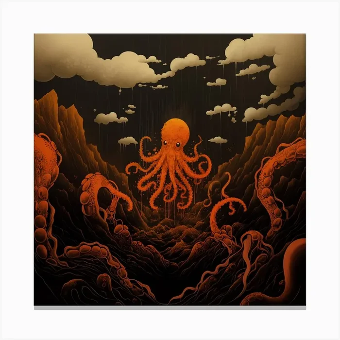 Octopus On Ink Sea Canvas Print by InkerCrafts