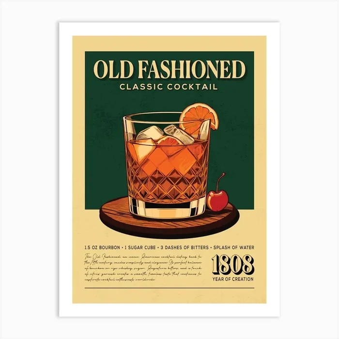Old Fashioned Classic Cocktail Art Print by Vintaprints