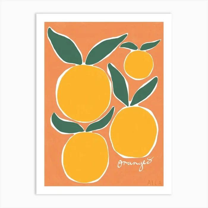 Orange squeeze Art Print by Aila designs