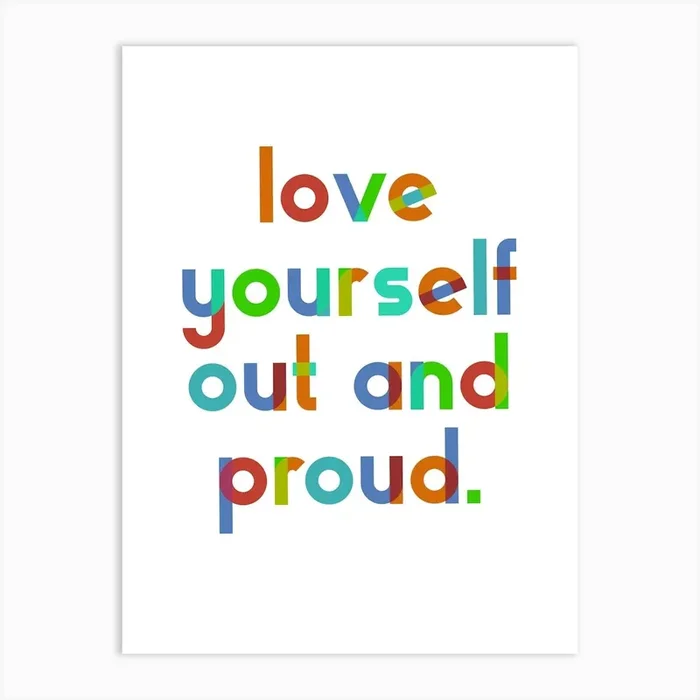 Out and Proud Pride – Playful colourful typography Art Print by Dominique Vari