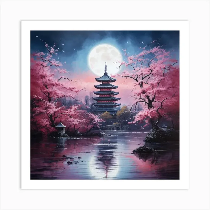 Pagoda Moon Art Print by Adam Black
