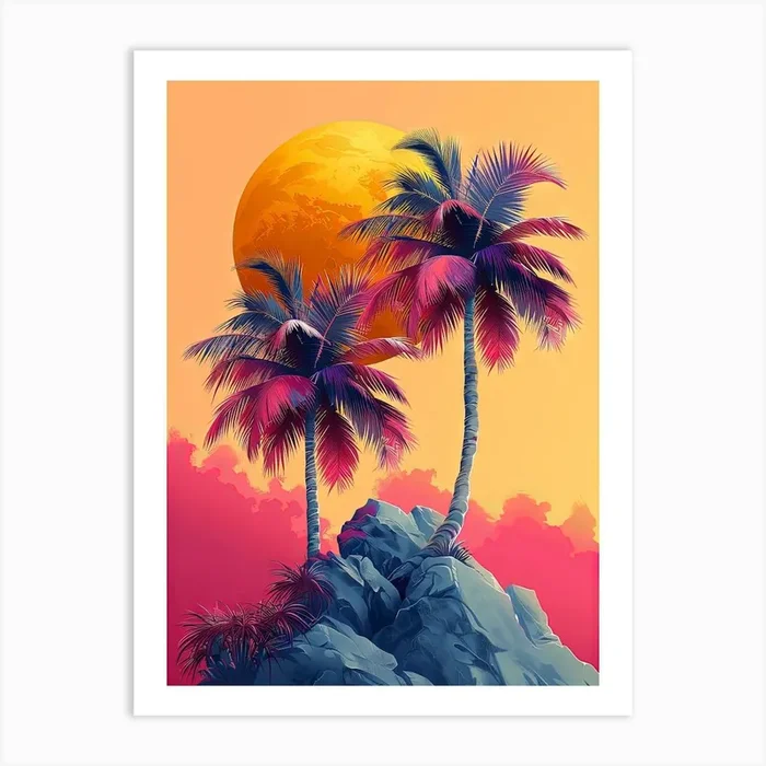 Palm Trees In Front Of The Moon Art PrintCZ by Count Zero