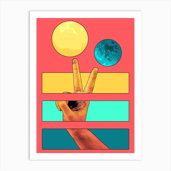 Peace Sign Stripes And Planets Art Print by Cosmo Zach