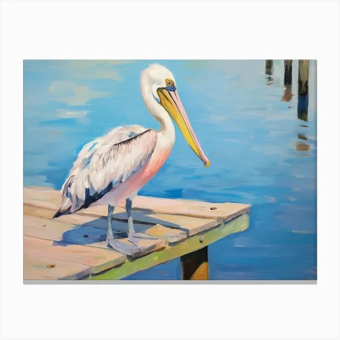 Pelican On Dock 2 Canvas PrintMF by Mechelle Flowers