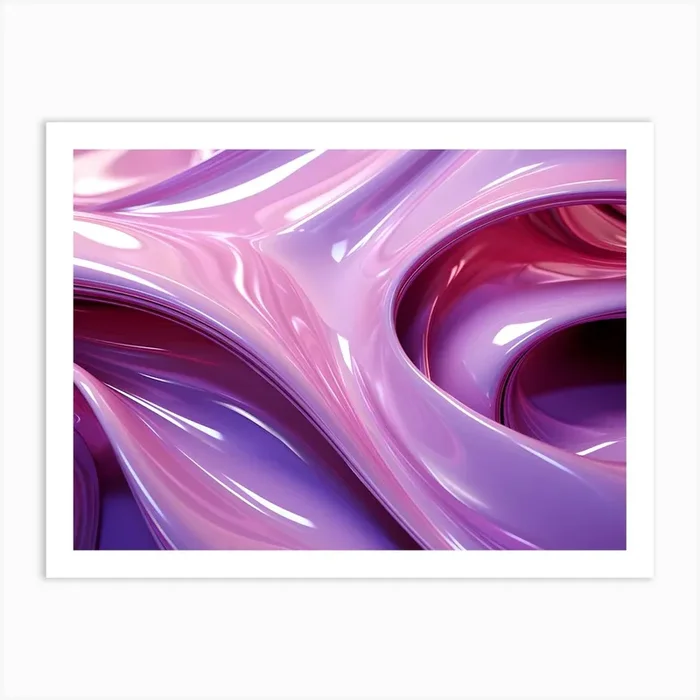 Pink & Purple Gloss Fluid Folds Abstract 3 Art Print by Lozzerly