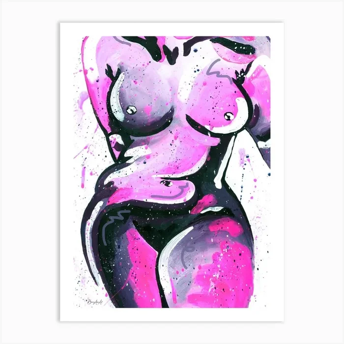 Pink And Purple Curvy Female Nude Art Print by Briony Alicia Art