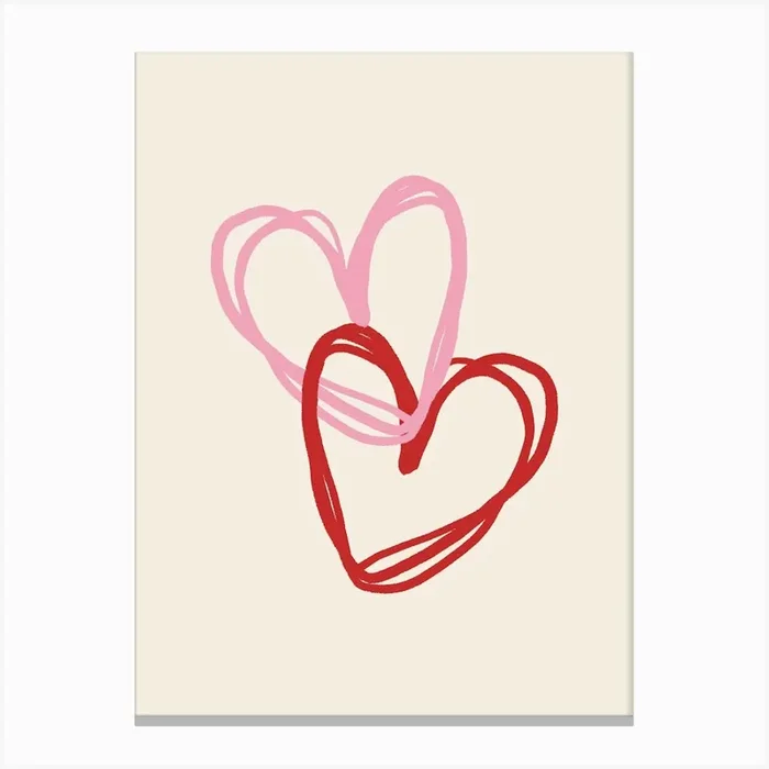 Pink and Red Love Hearts Canvas Print by TheThursdayStudio