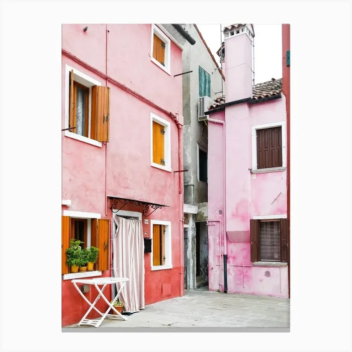 Pink Burano Courtyard Canvas Print by Victoria’s Stories