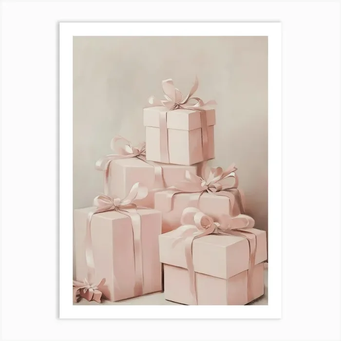 Pink Gift Boxes Art Print by Melloi Art Prints
