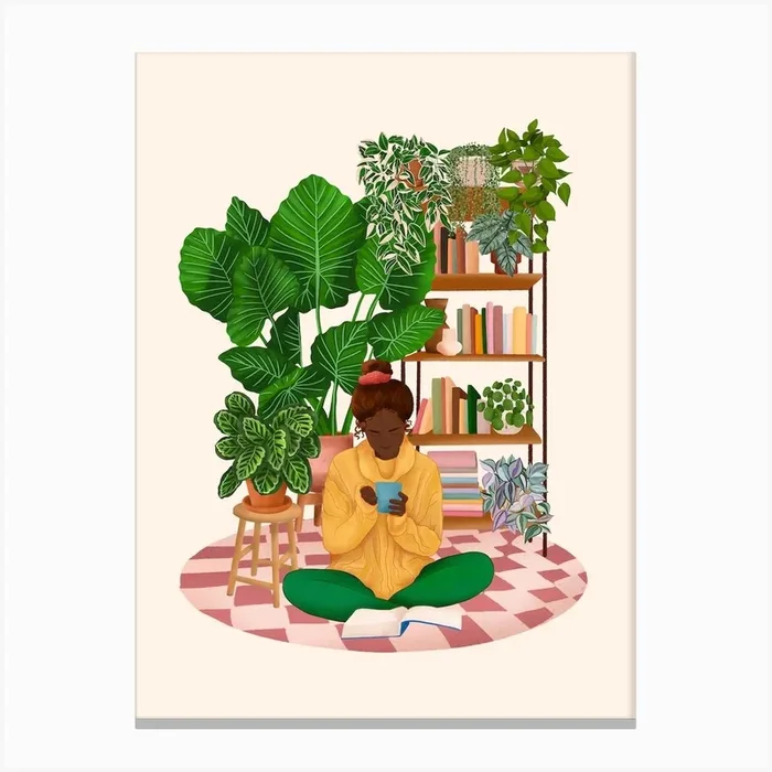 Plant Lady Reading 1 Canvas Print by Gush Art Studio