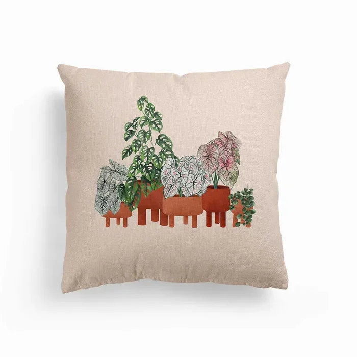 Plants 1 Canvas Cushion by Gush Art Studio