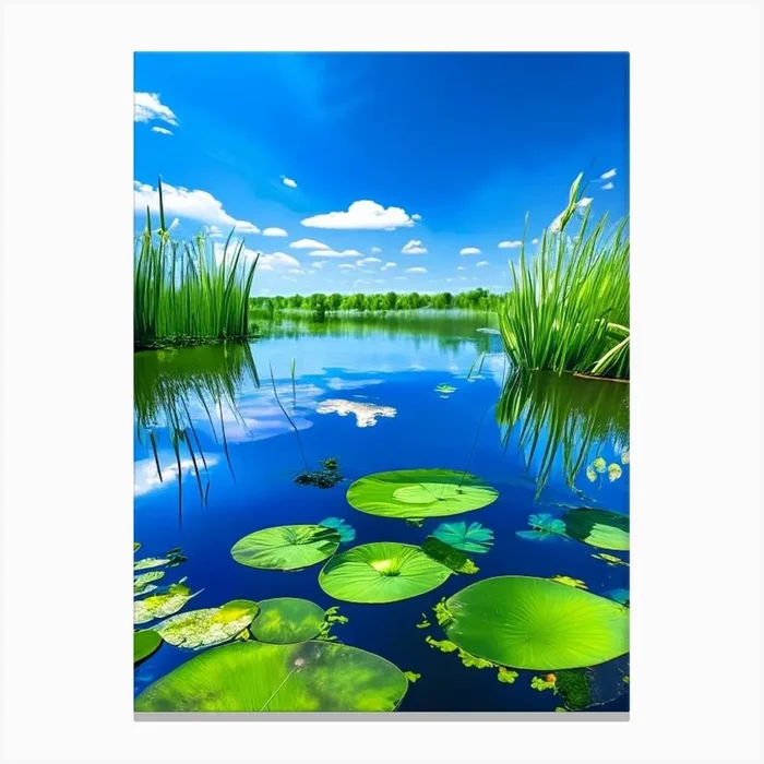Pond With Lily Pads Water Waterscape Photography 1 Canvas PrintHH by Hydro Hues