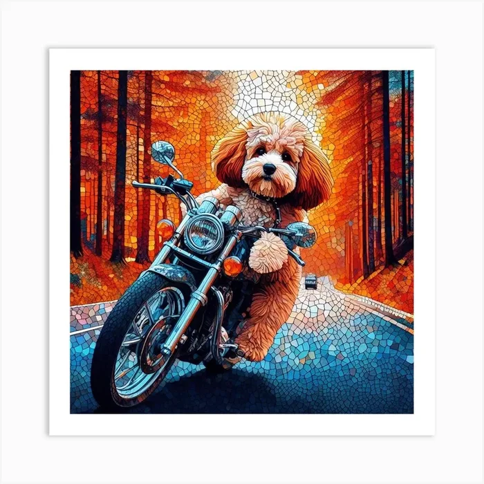 Poodle On A Motorcycle Art Print by Eeluh Mosaics