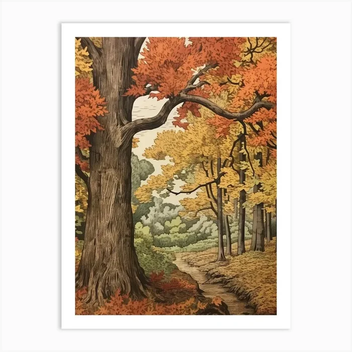 Poplar 3 Vintage Autumn Tree Print Art Print by Autumn Aura Prints