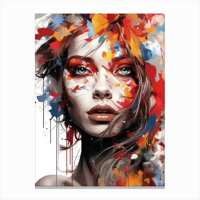 Portrait Of A Woman Splash Color 1 Canvas Print by Fotkrat