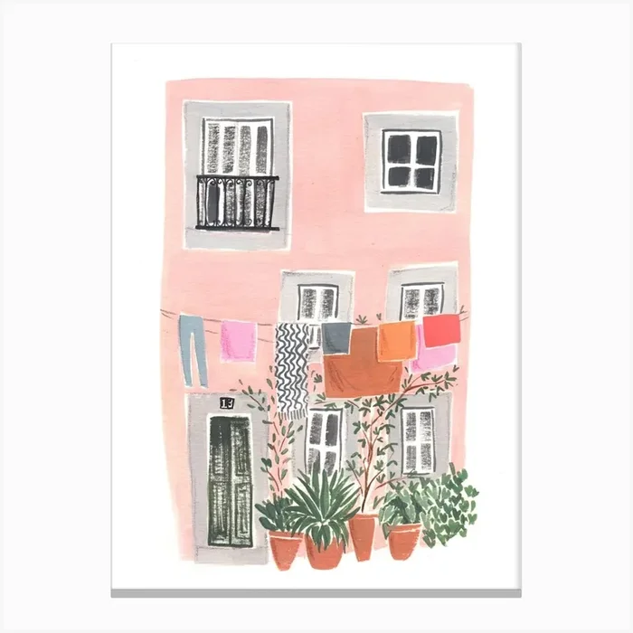 Portugal Pink House Canvas Print by Emma Block