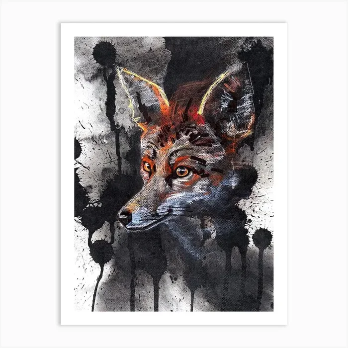 pretty fox in black mood Art Print by Aitmane
