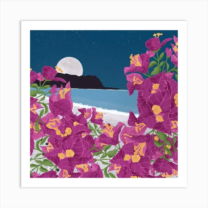 Purple Flowers On The Beach Art Print by claudiasdesign