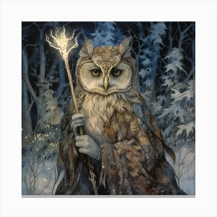 Queen Of The Fae Owl Clan. Enchanted Winter Forest Art Print. Canvas PrintZA by Zenaria Arts