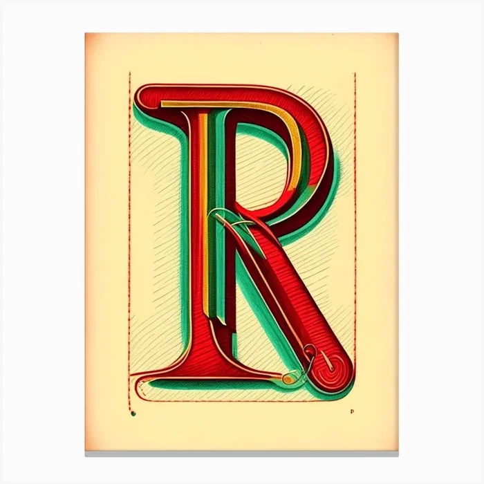 R, Letter, Alphabet Vintage Sketch 3 Canvas PrintAA by Artful ABCs