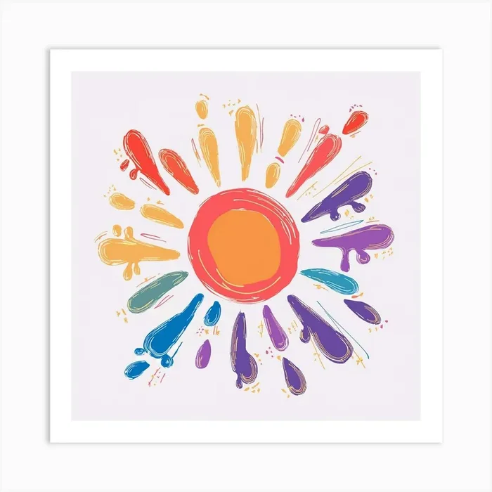 Rainbow Sun Splatter Kids Nursery Art Print by Laurinha