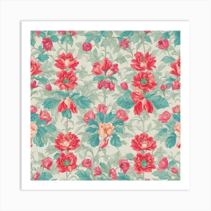 Red Roses Watercolor Flowers Seamless Pattern Art Print by C E R