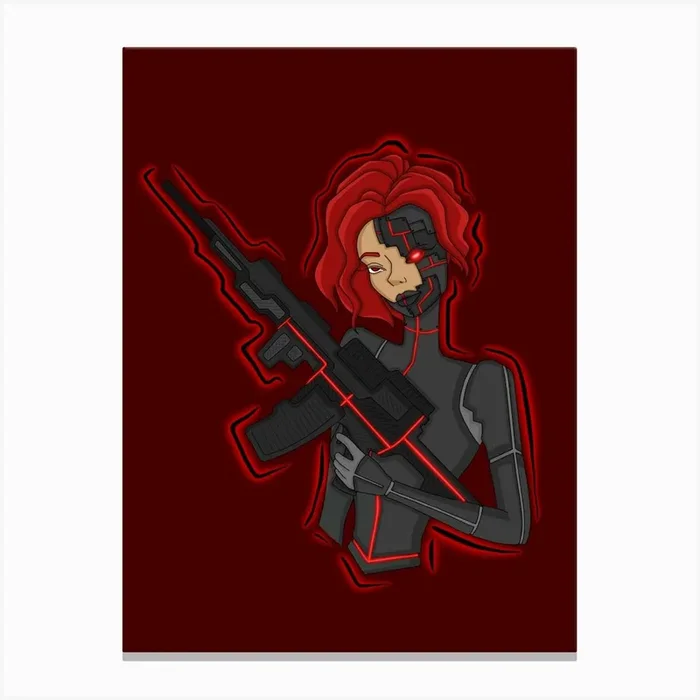 “Red Viper” Cyborg Warrior Canvas PrintL by LKarts