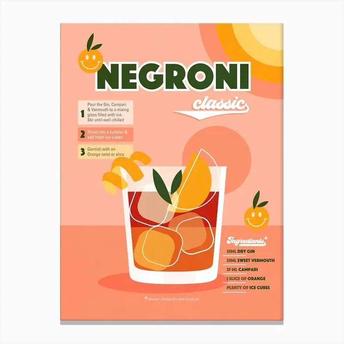 Retro Cocktail Negroni Recipe Peach Fuzz Canvas Print by Dominique Vari