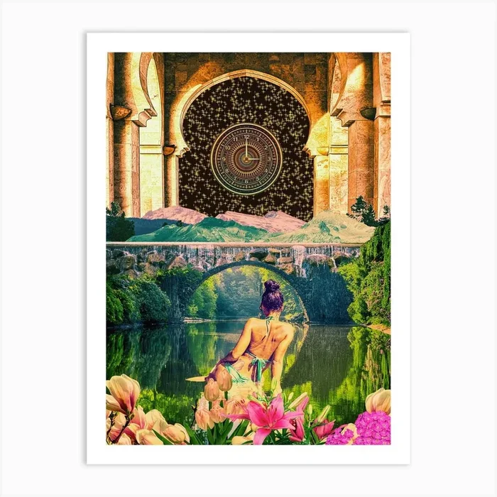 Retro Fantasy Oasis Collage Art Print by Cosmo Zach