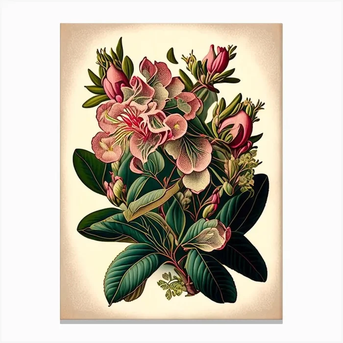 Rhododendron Wildflower Vintage Botanical 1 Canvas PrintWS by Wildflower Studio