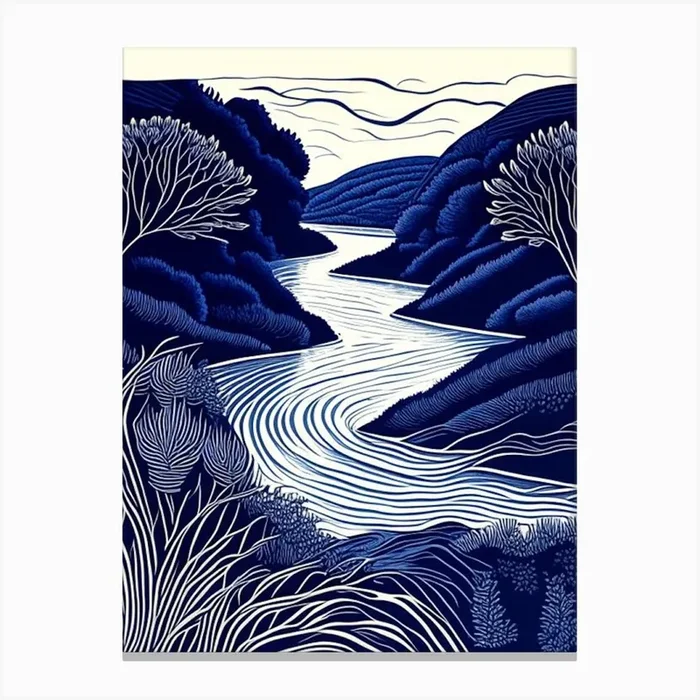 River Current Landscapes Waterscape Linocut 1 Canvas PrintHH by Hydro Hues
