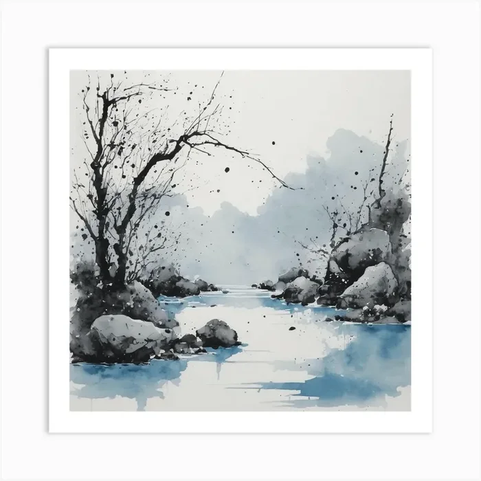River Water Watercolor Painting Art Print by Lacaim
