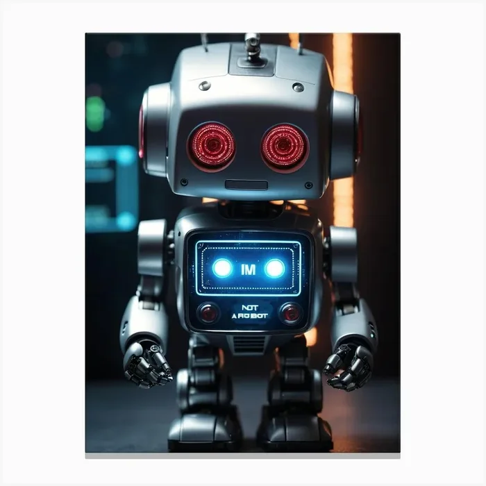 Robot On A Dark Background Canvas Print by Lacaim