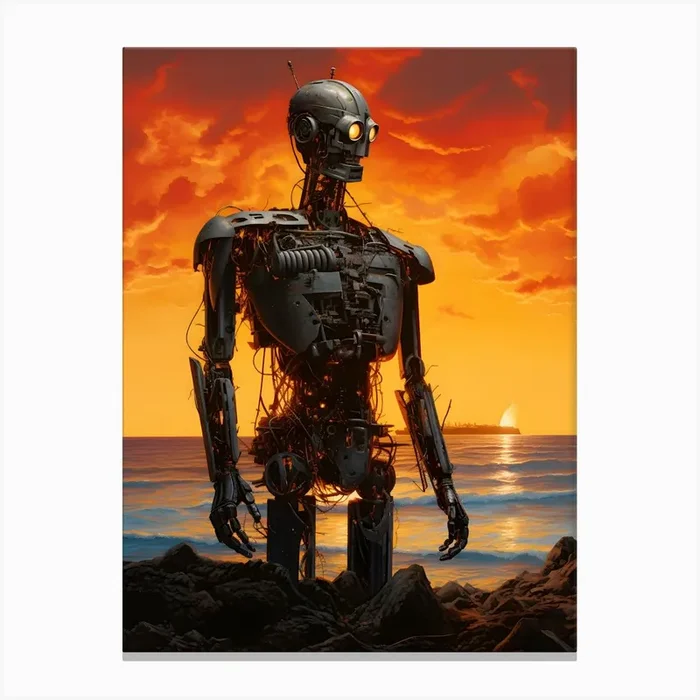 Robot On The Beach Canvas Print by DigitalDoodle