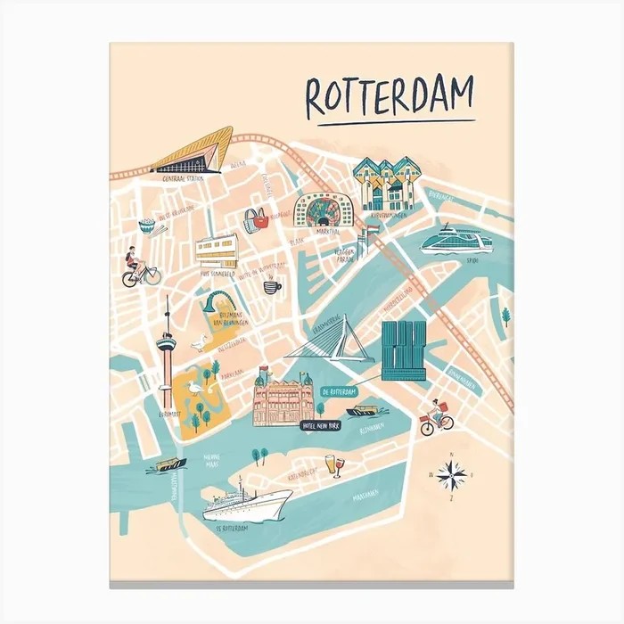 Rotterdam Illustrated Map Canvas Print by Revista