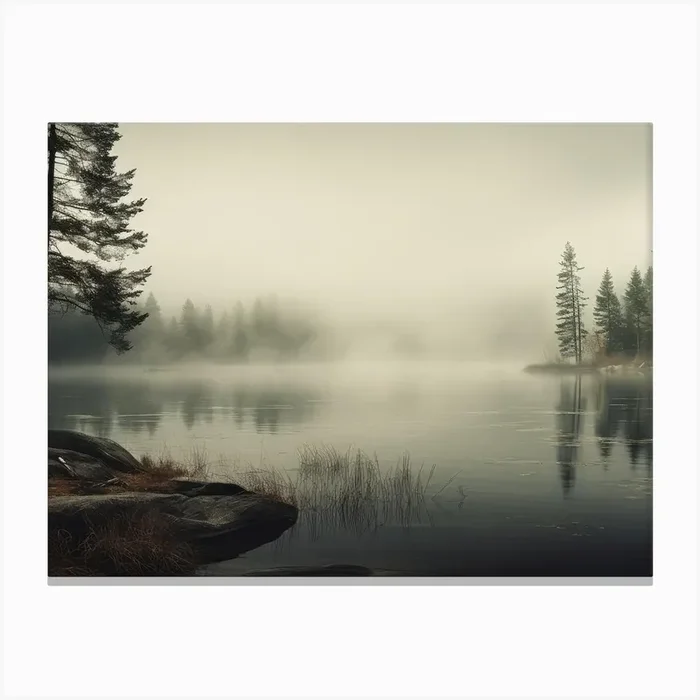 Rustic Forest Lake Oil Painting Canvas Print by Fir & Oak