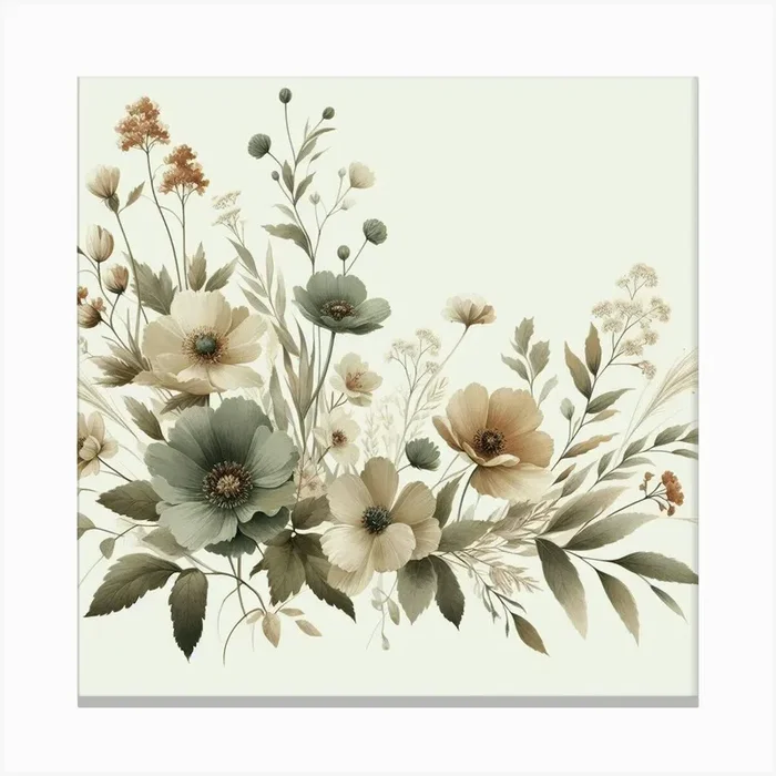 Sage green floral art Canvas Print by FATSLIM