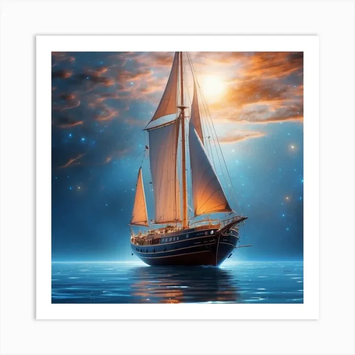 Sailboat In The Night Sky Art PrintK by kammal