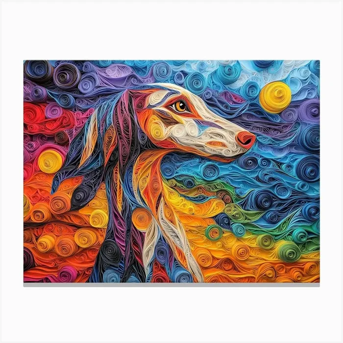 Saluki Paper Quilling Dog Portrait Canvas Print by der Mumpitz