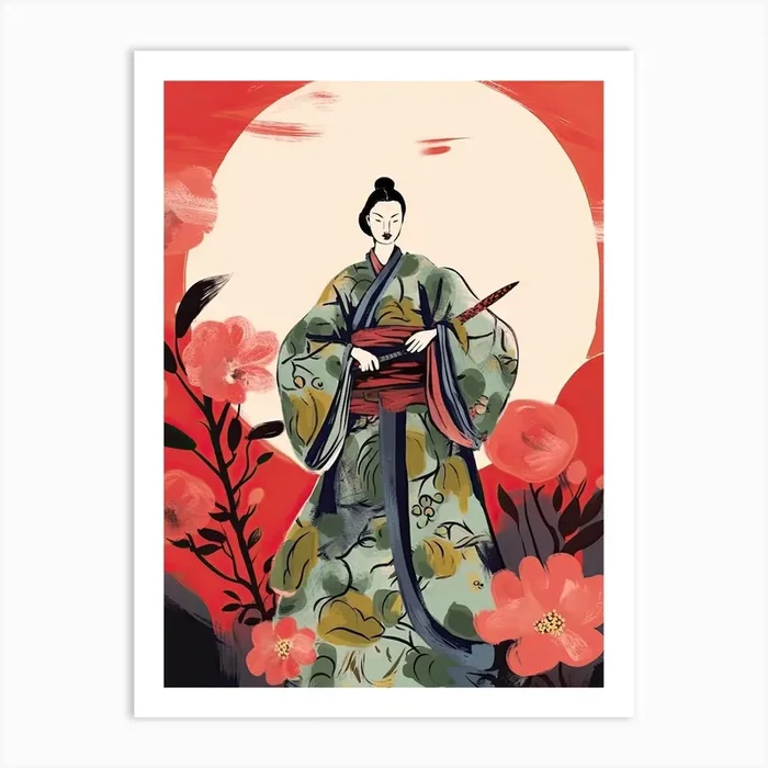 Samurai Illustration Floral 7 Art Print by Blade and Brush