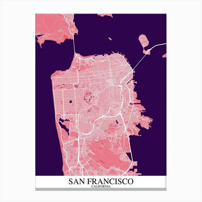 San Francisco California Pink Purple Canvas Print by Mapply