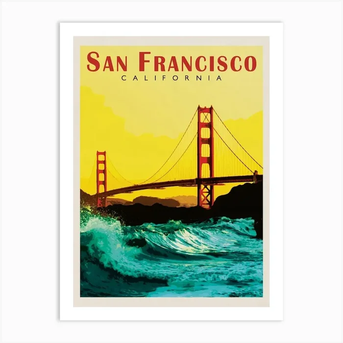 San Francisco California Sunset Travel Poster Art Print by Vintaprints