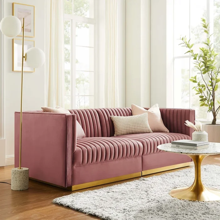 Sanguine Channel Tufted Performance Velvet Modular Sectional Sofa Loveseat by Modway