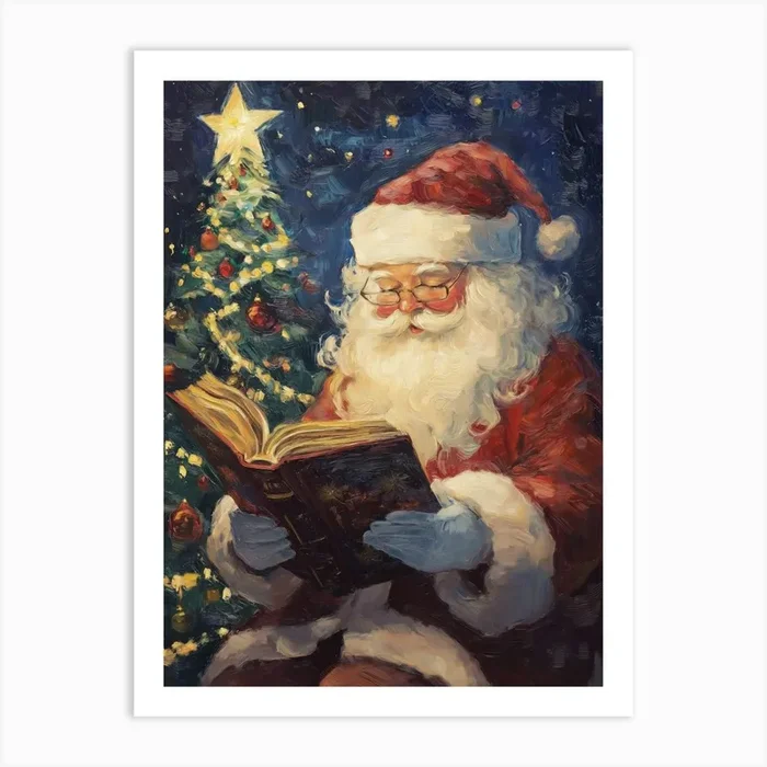 Santa Reading A Book Art Print by Melloi Art Prints