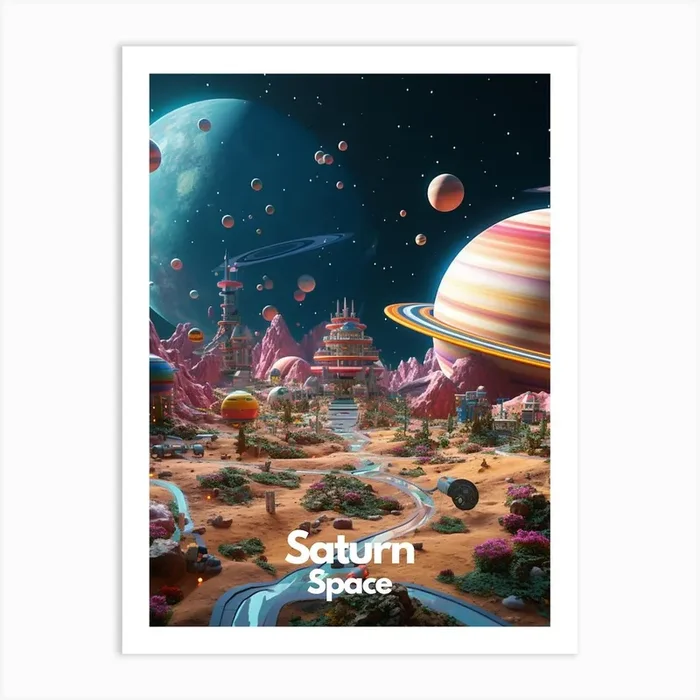 Saturn Travel Poster Bubble Planet Art Print by A Small Thing